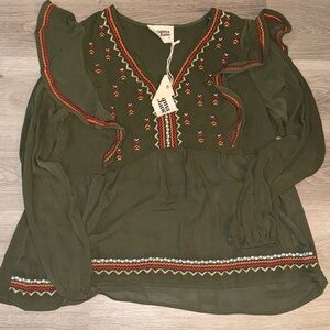 Savanna Jane Embroidered Olive Green Blouse
